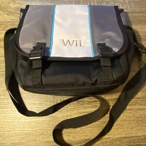 Nintendo Wii Console Travel Messenger Bag Black Grey Blue Padded Carrying Case